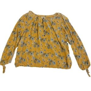 Lucky Brand button flowy shirt blouse floral yellow XL